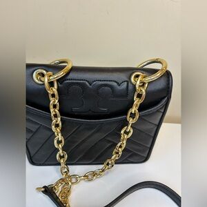 Tory Burch Alexa Mini Leather Crossbody Chain Shoulder Bag Black Lambskin